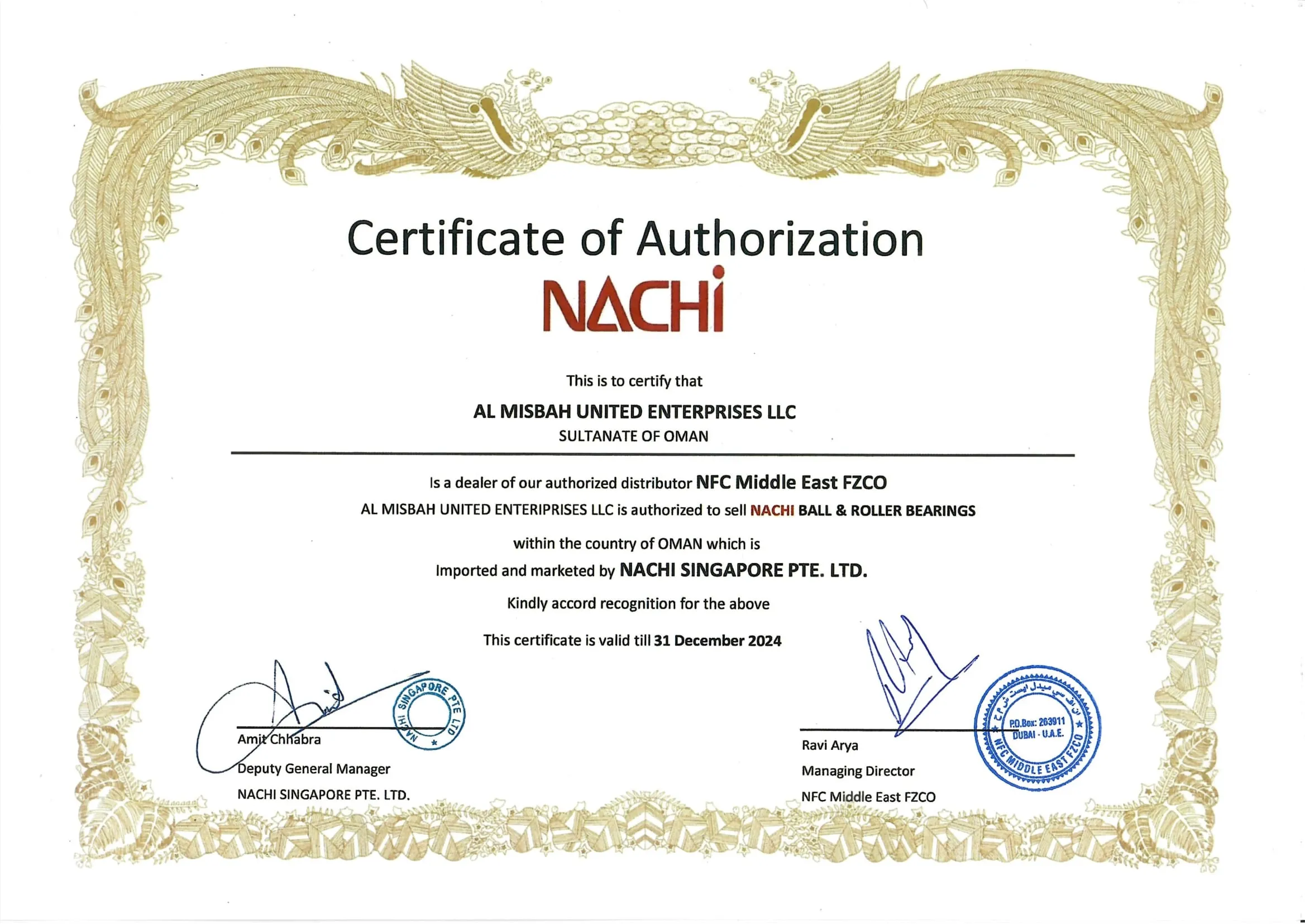 Distributor Certificate certificate from Nachi